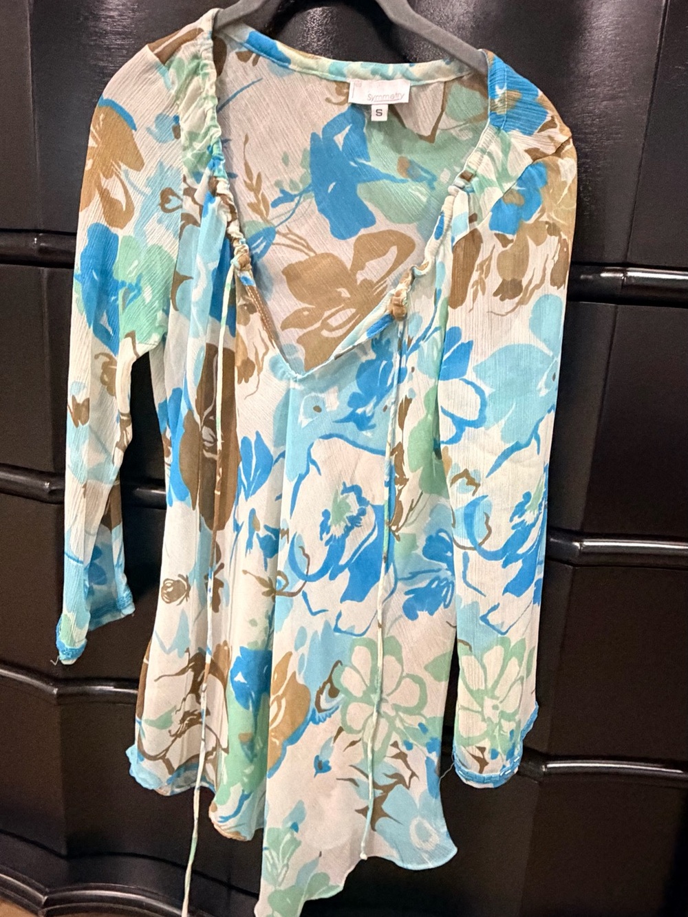 Symmetry asymmetrical blouse with embellished sleeves